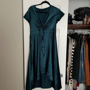Emerald green satin tie top dress
